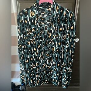 NWOT Women’s Express Green Cheetah Print Long-Sleeve Button Up Blouse